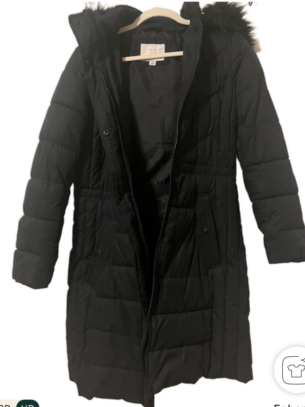 A New Day Puffer Mid Length Coat with Fur-Lined Hood